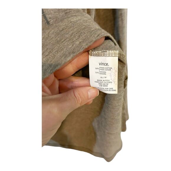Vince Mottled Greinge LS T-Shirt Top Shoulder Pads Sz M Pima Cotton Modal J23 - Picture 6 of 6